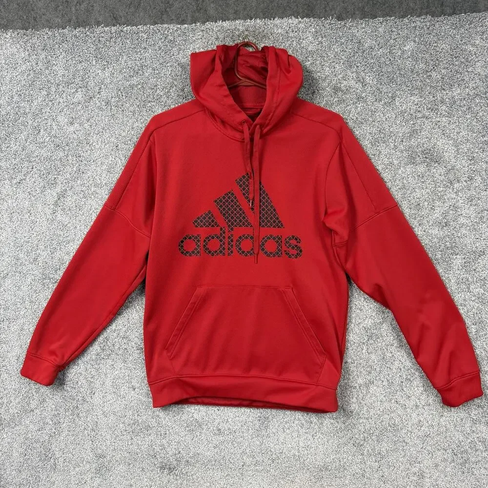 Adidas Hoodie Mens M Red Pullover Big Logo Sweatshirt Gym Sporty Athleisure